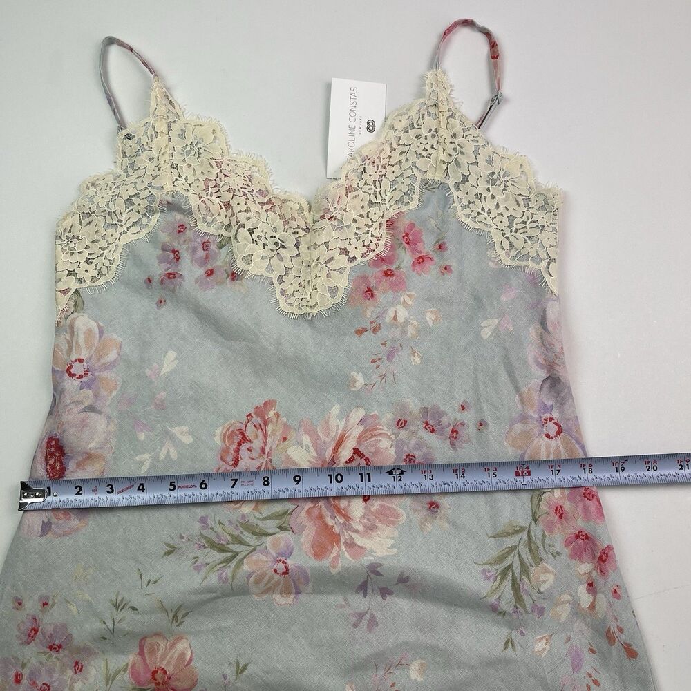 Caroline Constas Linen Blend Floral Maxi Slip Dress Size M Lace Trim Bias Resort - Picture 8 of 13